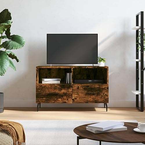 ULUYYUC TV Schrank Räuchereiche 80x36x50 cm Holzwerkstoff mit Eisenbeinen Geräumiger Stauraum Modernes Design für Wohnzimmer und Schlafzimmer von ULUYYUC