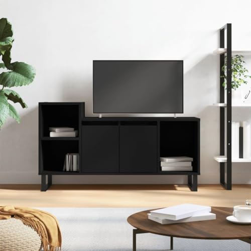 ULUYYUC TV Schrank Schwarz 100x35x55 cm Holzwerkstoff mit 5 Fächern Stauraum Modernes Design für Wohnzimmer Schlafzimmer von ULUYYUC
