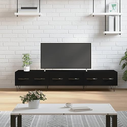 ULUYYUC TV Schrank Schwarz 150x36x30 cm Holzwerkstoff mit Eisenbeinen Robuster TV Unterschrank mit 3 Schubladen für Wohnzimmer von ULUYYUC