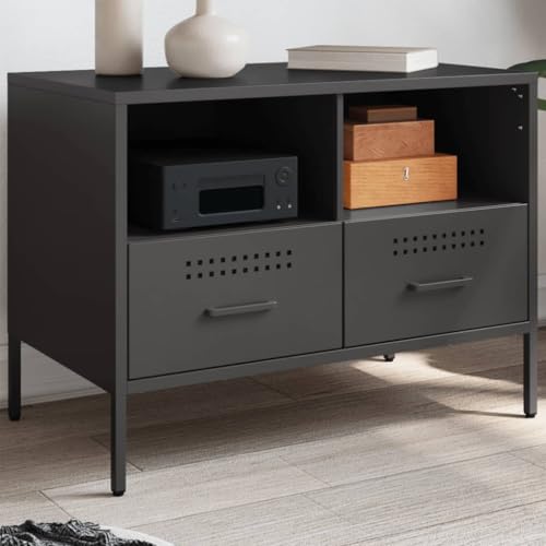 ULUYYUC TV Schrank Schwarz 68x39x50,5 cm Kaltgewalzter Stahl Industrie Design mit Schubladen und Fächern Stabile TV Möbel für Wohnzimmer und Schlafzimmer ULUYYUC TV Schrank Schwarz 68x39x50,5 cm Kaltgewalzter Stahl Industrie Design mit Schubladen und Fächern Stabile TV Möbel für Wohnzimmer und Schlafzimmer von ULUYYUC