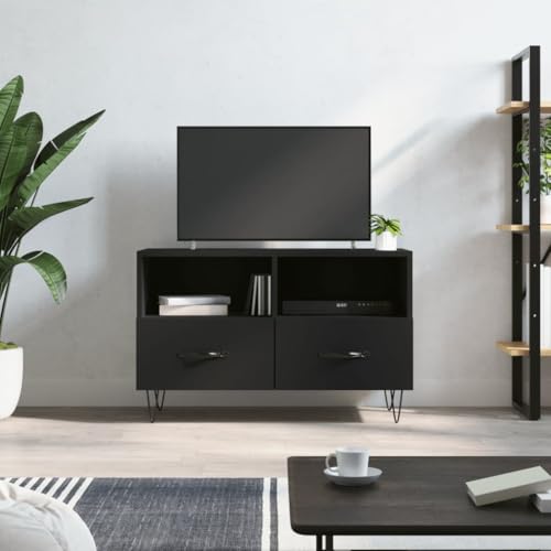 ULUYYUC TV Schrank Schwarz 80x 36 x 50 cm Holzwerkstoff mit Eisenbeinen Geräumiger Stauraum für Wohnzimmer von ULUYYUC