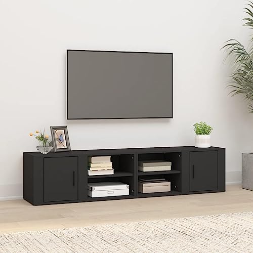ULUYYUC TV Schrank Schwarz 80x31,5x36 cm Holzwerkstoff Modernes Design mit 3 Fächern und praktischer Tür für Wohnzimmer Schlafzimmer und Flur von ULUYYUC