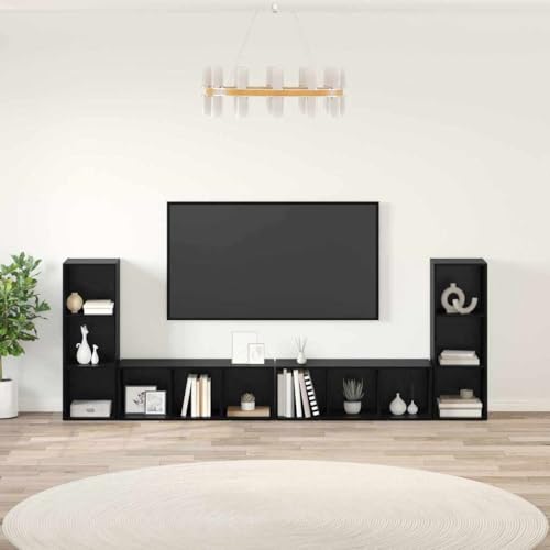 ULUYYUC TV Schrank Schwarz Eiche 37 x 35 x 107 5 cm Furnierspanplatte Modularer Stauraum mit Würfelfächern Farbbeständig für Wohnzimmer und Büro von ULUYYUC