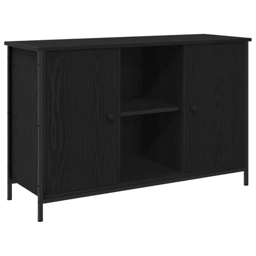 ULUYYUC TV Schrank Schwarz Eiche Moderner Fernsehschrank mit 2 Türen und Regalen Holzwerkstoff und Stahl 101x35x65 cm für Wohnzimmer von ULUYYUC