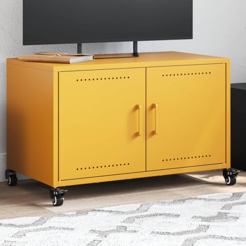 ULUYYUC TV Schrank Senfgelb 68x39x43,5 cm Kaltgewalzter Stahl Lowboard mit 2 Türen und Rollen für Wohnzimmer ULUYYUC TV Schrank Senfgelb 68x39x43,5 cm Kaltgewalzter Stahl Lowboard mit 2 Türen und Rollen für Wohnzimmer von ULUYYUC