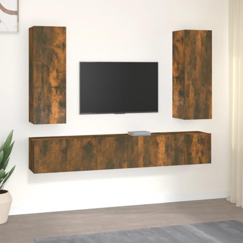 ULUYYUC TV Schrank Set 5 teilig Räuchereiche Holzwerkstoff 60x30x30 cm und 30,5x30x90 cm Modernes Design mit viel Stauraum für Wohnzimmer von ULUYYUC