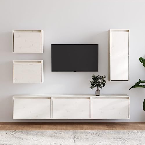 ULUYYUC TV-Schrank Set 6-teilig Weiß Massivholz Kiefer 60/45/30 cm Breite Modernes Wand-Lowboard mit Hängeschrank Wohnzimmer Sideboard für Fernseher bis 75 Zoll ULUYYUC TV-Schrank Set 6-teilig Weiß Massivholz Kiefer 60/45/30 cm Breite Modernes Wand-Lowboard mit Hängeschrank Wohnzimmer Sideboard für Fernseher bis 75 Zoll von ULUYYUC