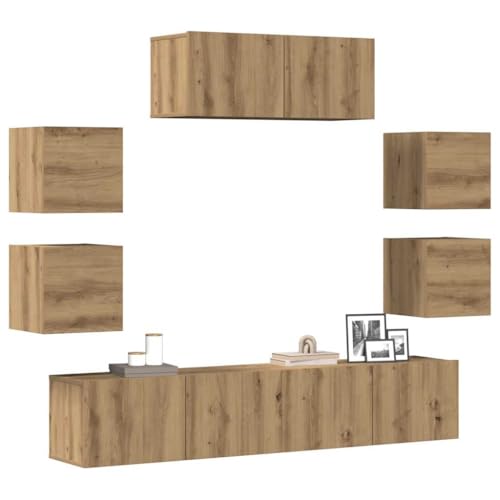 ULUYYUC TV Schrank Set 7 TLG Artisan Eiche Holzwerkstoff 80 x 30 x 30 cm mit Stauraum für Wohnzimmer von ULUYYUC