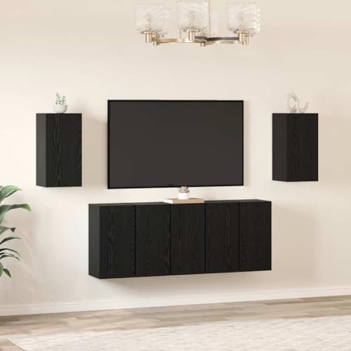 ULUYYUC TV Schrank Set 7 TLG in Schwarze Eiche 30,5 x 30 x 60 cm aus Holzwerkstoff mit rustikalem Design und wandmontierter Funktion für Wohnzimmer Schlafzimmer und Flur von ULUYYUC