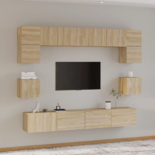 ULUYYUC TV Schrank Set 8 teilig Sonoma Eiche Holzwerkstoff Modernes Design mit Stauraum für Wohnzimmer von ULUYYUC