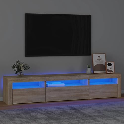 ULUYYUC TV Schrank Sonoma Eiche 195x35x40 cm mit RGB LED Beleuchtung Moderner Fernsehschrank aus Holzwerkstoff mit Stauraum für Wohnzimmer von ULUYYUC