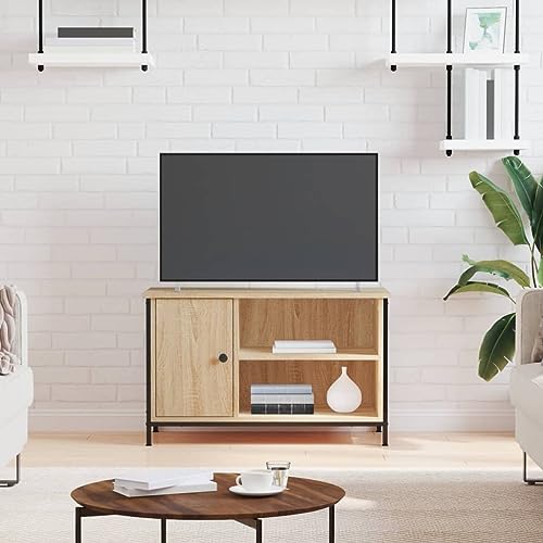 ULUYYUC TV Schrank Sonoma Eiche 80x 40 x 50 cm Holzwerkstoff mit Eisenbeinen Stauraum für Wohnzimmer TV Board von ULUYYUC