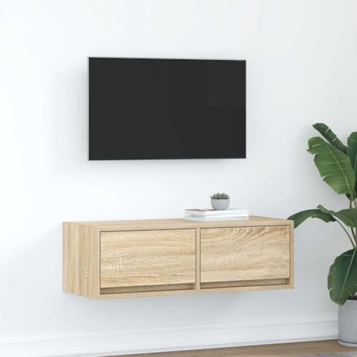ULUYYUC TV Schrank Sonoma Eiche Holzwerkstoff 80x31x25,5 cm Sideboard mit 2 Schubladen und robuster Oberplatte für Wohnzimmer von ULUYYUC