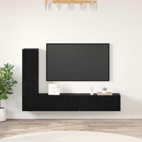 ULUYYUC TV Schrank Wandmontage 80 x 30 x 30.5 cm Schwarz Eiche Holzwerkstoff Moderner Stauraum mit Tür und Regal für Wohnzimmer von ULUYYUC