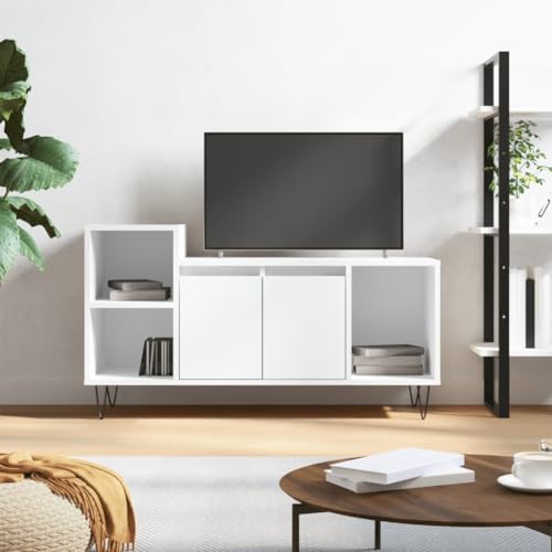 ULUYYUC TV Schrank Weiß 100x35x55 cm Holzwerkstoff mit 5 Fächern und Wandhalterung Stilvoll und Praktisch für Wohnzimmer von ULUYYUC