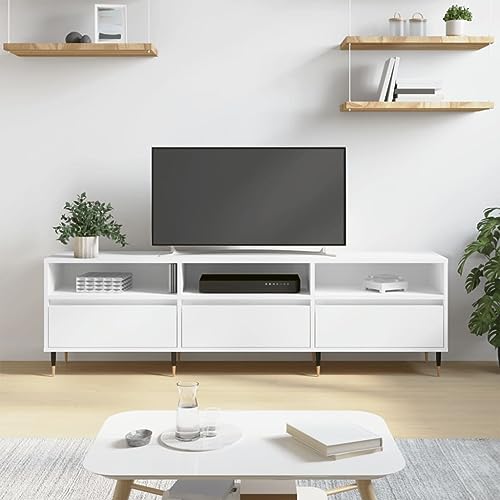 ULUYYUC TV Schrank Weiß 150x30x44,5 cm Holzwerkstoff mit 6 Fächern und Eisenbeinen für Wohnzimmer Schlafzimmer von ULUYYUC