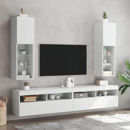 ULUYYUC TV Schrank Weiß 30,5x30x102 cm mit RGB LED Beleuchtung Moderner Fernsehschrank aus Holzwerkstoff und Glas Stauraum für Wohnzimmer ULUYYUC TV Schrank Weiß 30,5x30x102 cm mit RGB LED Beleuchtung Moderner Fernsehschrank aus Holzwerkstoff und Glas Stauraum für Wohnzimmer von ULUYYUC