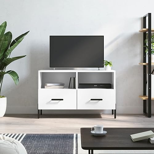 ULUYYUC TV Schrank Weiß 80x 36 x 50 cm Holzwerkstoff mit Eisenbeinen Geräumiger Stauraum für Wohnzimmer von ULUYYUC