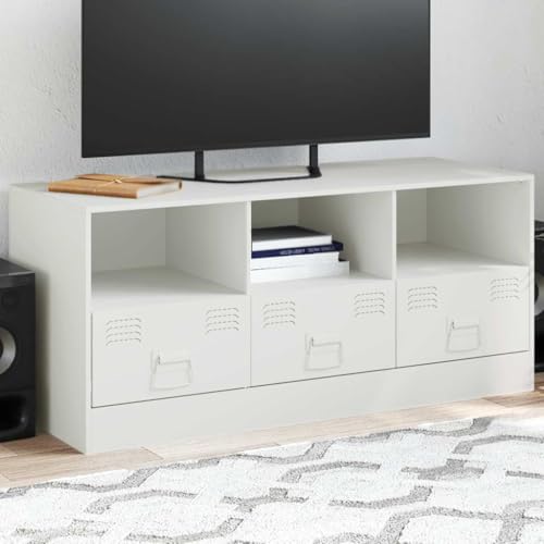 ULUYYUC TV Schrank Weiß 99x39x44 cm Kaltgewalzter Stahl mit 3 Schubladen und Griffen Modernes Design für Wohnzimmer von ULUYYUC