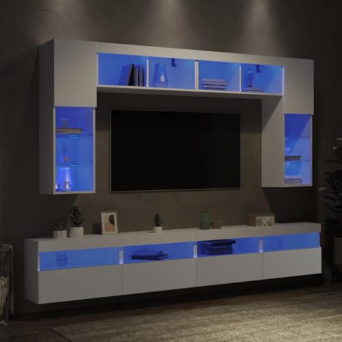ULUYYUC TV Schrank Weiß Holzwerkstoff 8 Teile Wohnwand mit RGB LED Beleuchtung 30,5 x 30 x 102 cm Moderner Stauraum für Wohnzimmer ULUYYUC TV Schrank Weiß Holzwerkstoff 8 Teile Wohnwand mit RGB LED Beleuchtung 30,5 x 30 x 102 cm Moderner Stauraum für Wohnzimmer von ULUYYUC