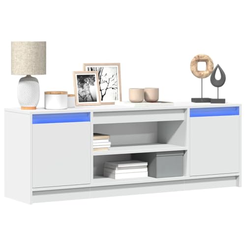 ULUYYUC TV Schrank Weiß mit RGB LED Beleuchtung Holzwerkstoff 139,5 x 34 x 50 cm Starker Stauraum Modernes Design für Wohnzimmer von ULUYYUC