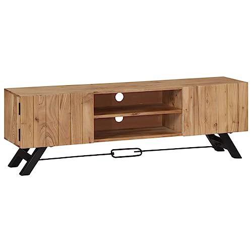 ULUYYUC TV Schrank aus Massivholz Akazie 140x30x45 cm Rustikales Lowboard mit 2 Türen und Ablagen Stilvolles Sideboard für Wohnzimmer von ULUYYUC