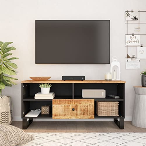 ULUYYUC TV Schrank aus Massivholz Mango 100x33x46 cm mit Schublade und offenen Fächern Modernes Lowboard für Wohnzimmer von ULUYYUC