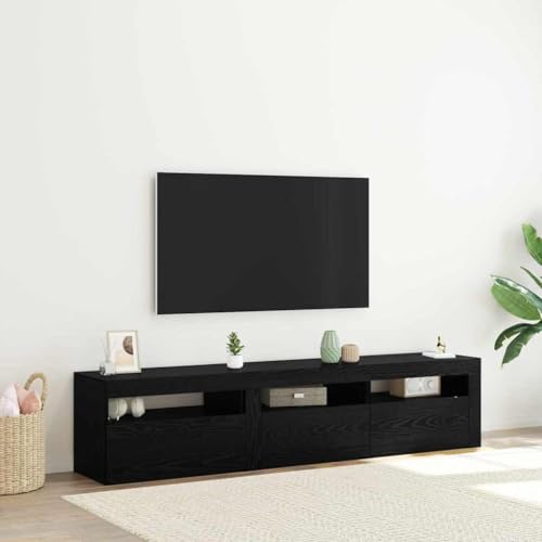 ULUYYUC TV Schrank mit LED Beleuchtung 2 Stück Schwarz Eiche Holzwerkstoff Modernes Design für Wohnzimmer und Heimkino von ULUYYUC