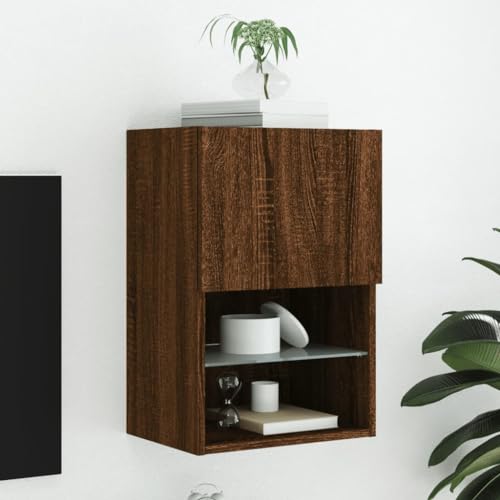 ULUYYUC TV Schrank mit LED Beleuchtung Braun Eiche 40.5x30x60 cm Holzwerkstoff Modernes Design Stauraum für Wohnzimmer von ULUYYUC