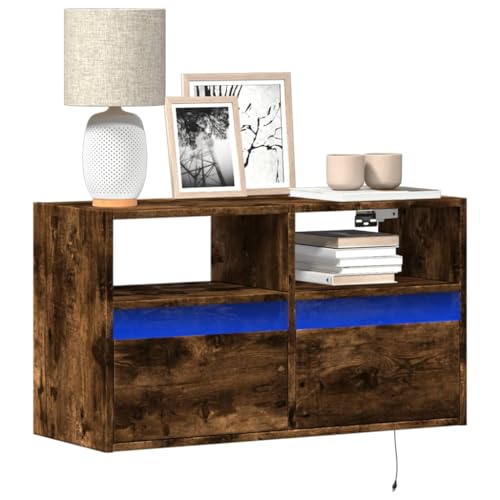 ULUYYUC TV Schrank mit LED Beleuchtung Räuchereiche 80x31x45 cm Holzwerkstoff 2 Schubladen 2 Fächer Moderner Wandschrank für Wohnzimmer von ULUYYUC