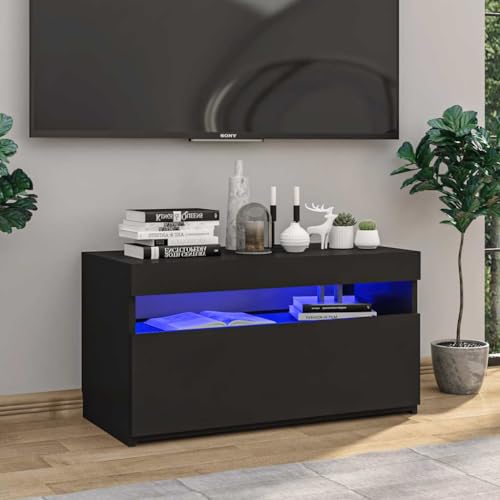 ULUYYUC TV Schrank mit LED Beleuchtung Schwarz 75x 35 x 40 cm Moderner Holzwerkstoff Medienboard Stauraum für Wohnzimmer von ULUYYUC