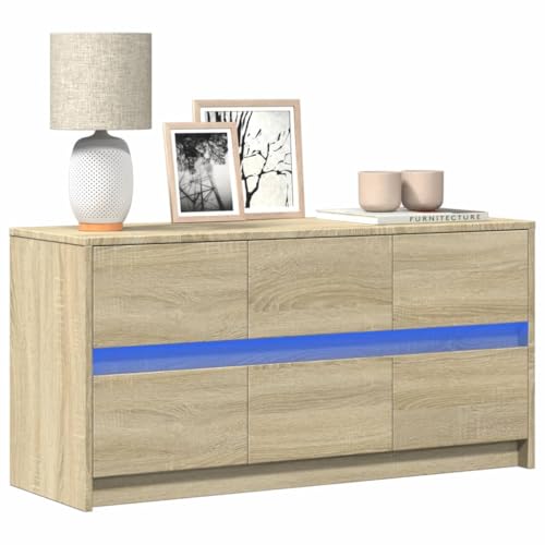 ULUYYUC TV Schrank mit LED Beleuchtung Sonoma Eiche 100x34x50 cm Moderner Fernsehtisch mit RGB Beleuchtung Stauraum für Wohnzimmer von ULUYYUC