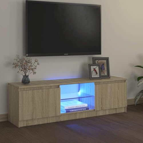ULUYYUC TV Schrank mit LED Beleuchtung Sonoma Eiche 120x30x36 cm Modernes Design Robust Holzwerkstoff Glas TV Board für Wohnzimmer von ULUYYUC