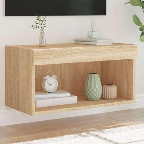 ULUYYUC TV Schrank mit LED Beleuchtung Sonoma Eiche 60x30x30 cm Moderner TV Unterschrank mit RGB Lichtern und Stauraum für Wohnzimmer von ULUYYUC