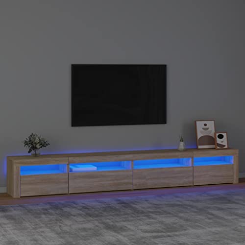 ULUYYUC TV Schrank mit LED Beleuchtung Sonoma Eiche Holzwerkstoff 270x35x40 cm Moderner Fernsehschrank mit RGB Licht und Stauraum für Wohnzimmer von ULUYYUC
