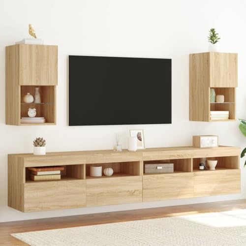 ULUYYUC TV Schrank mit RGB LED Beleuchtung 2 Stück Holzwerkstoff Sonoma Eiche 30 5 x 30 x 60 cm Moderner Fernsehschrank mit Stauraum für Wohnzimmer von ULUYYUC