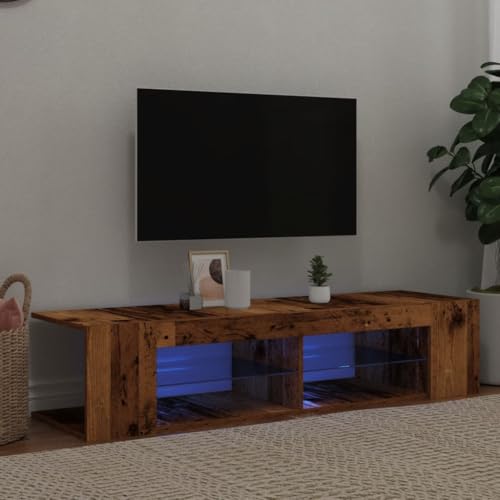 ULUYYUC TV Schrank mit RGB LED Beleuchtung Altholz Optik 135x39x30 cm Holzwerkstoff Lowboard mit 4 Fächern Stauraum für Wohnzimmer von ULUYYUC