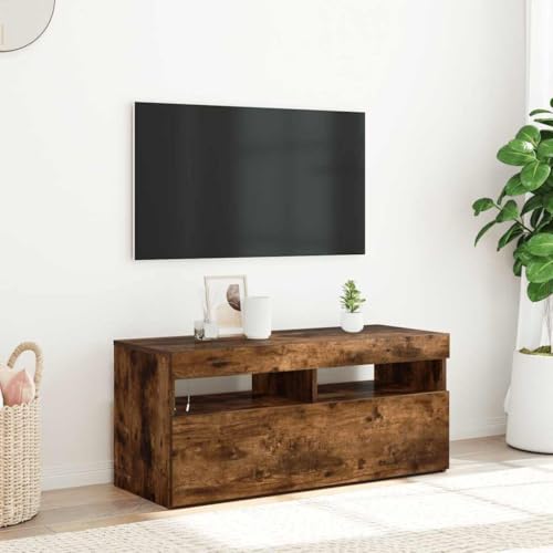 ULUYYUC TV Schrank mit RGB LED Beleuchtung Räuchereiche Holzwerkstoff 90x35x40 cm Moderner Fernsehschrank mit Stauraum für Wohnzimmer von ULUYYUC
