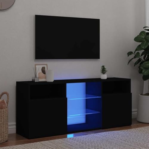 ULUYYUC TV Schrank mit RGB LED Beleuchtung Schwarz 120x30x50 cm Moderner Fernsehschrank aus Holzwerkstoff und Hartglas Stabilität und Langlebigkeit für Wohnzimmer von ULUYYUC