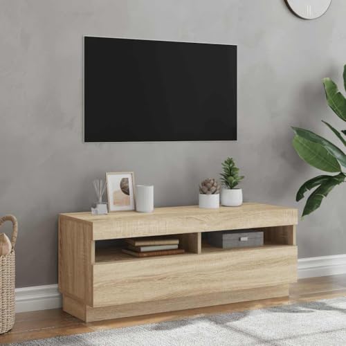 ULUYYUC TV Schrank mit RGB LED Beleuchtung Sonoma Eiche 100x35x40 cm Moderner Fernsehschrank aus Holzwerkstoff mit Stauraum für Wohnzimmer von ULUYYUC