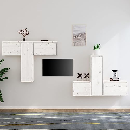 ULUYYUC TV Sideboard Weiß 6-teilig Kiefer Massivholz Set 30/45/60 cm Breit Modernes Wand Lowboard mit Stauraum Robust & Langlebig für Wohnzimmer Flur und Schlafzimmer von ULUYYUC
