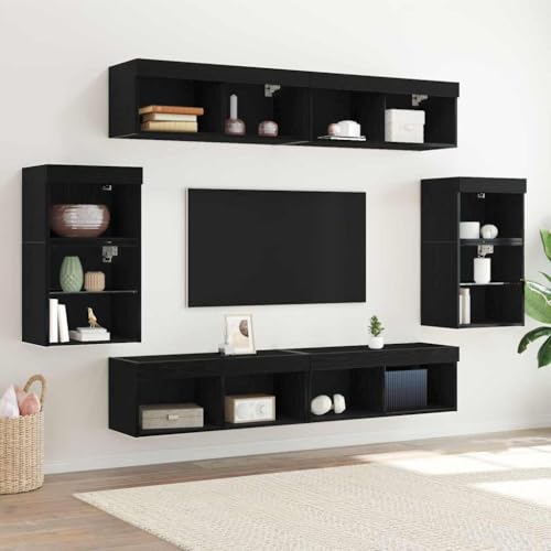 ULUYYUC TV Wandschrank Schwarz Eiche Modernes Design mit LED Beleuchtung 8 Schweberegale 12 Fächer MDF Glas Stauraum für Wohnzimmer ULUYYUC TV Wandschrank Schwarz Eiche Modernes Design mit LED Beleuchtung 8 Schweberegale 12 Fächer MDF Glas Stauraum für Wohnzimmer von ULUYYUC
