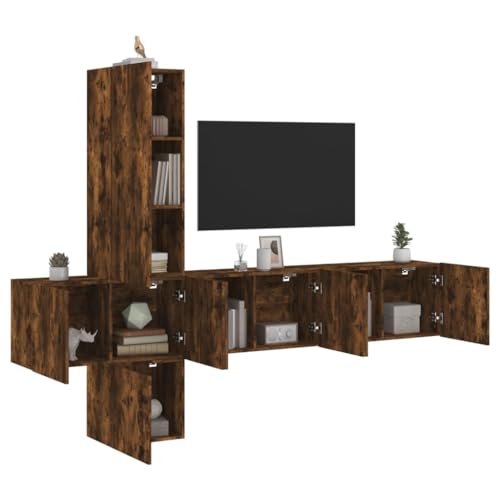 ULUYYUC TV Wandschrank Set 5 TLG Räuchereiche Holzwerkstoff Wandmontage TV Board Sideboard Wohnzimmer Möbel mit Stauraum 40 5 x 30 x 102 cm von ULUYYUC