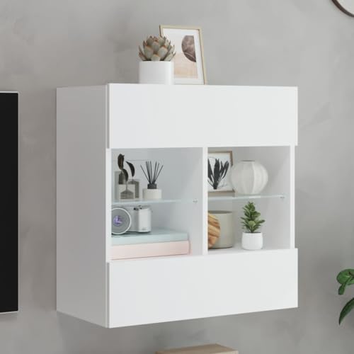 ULUYYUC TV Wandschrank Weiß 58,5x30x60,5 cm mit RGB LED Beleuchtung Moderner Fernsehschrank aus Holzwerkstoff mit Glasablagen und Wandmontage für Wohnzimmer ULUYYUC TV Wandschrank Weiß 58,5x30x60,5 cm mit RGB LED Beleuchtung Moderner Fernsehschrank aus Holzwerkstoff mit Glasablagen und Wandmontage für Wohnzimmer von ULUYYUC