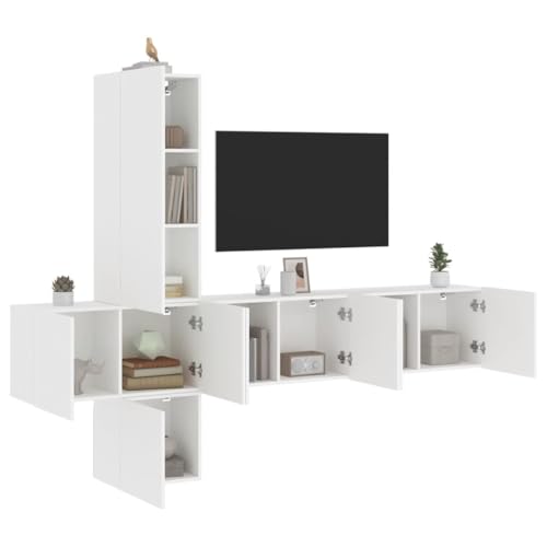 ULUYYUC TV Wandschrank Weiß Holzwerkstoff 5 Teile Wohnwand 40 5 x 30 x 102 cm Moderner Stauraum für Wohnzimmer von ULUYYUC