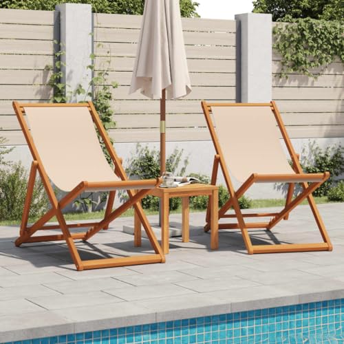 ULUYYUC Terrassenmöbel Gartenstühle Gartenstuhl Loungesessel - Strandstühle 2 STK. Klappbar Beige Stoff und Massivholz für Wohnzimmer Garten Campingplatz Esszimmer von ULUYYUC