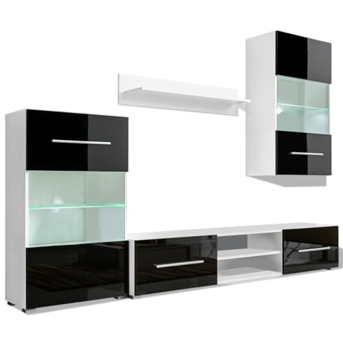 ULUYYUC Tv Cabinet for Living Room Tv Board Sideboard Tv Lowboard Fernsehtisch - 4-TLG. Wohnwand mit TV-Schrank & LED-Leuchten Hochglanz-Schwarz für Flur Küche Wohnzimmer Outdoor von ULUYYUC