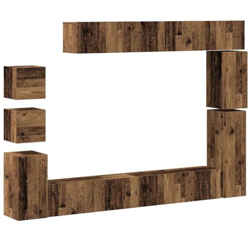 ULUYYUC Tv Table Fernsehschrank Tv Sideboard Wohnzimmer Fernseher Tisch Modern - 9-TLG. TV-Schrank-Set Wandmontage Altholz-Optik Holzwerkstoff für Schlafzimmer Küche Flur Wohnzimmer von ULUYYUC