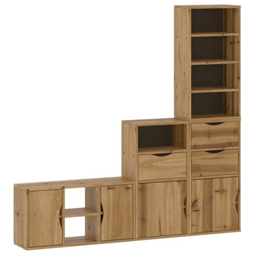 ULUYYUC Tv Unit Tv Schrank Tv Ständer Fernsehtisch - 4-TLG. Wohnwand mit Stauraum ODDA Massivholz Kiefer für Outdoor Flur Wohnzimmer Küche von ULUYYUC