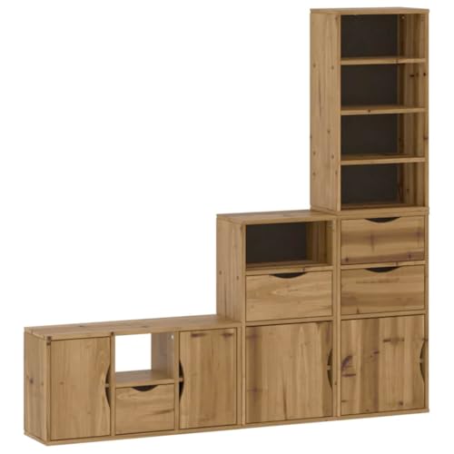 ULUYYUC Tv Unit Tv Schrank Tv Ständer Fernsehtisch - 4-TLG. Wohnwand mit Stauraum ODDA Massivholz Kiefer für Outdoor Flur Wohnzimmer Küche von ULUYYUC